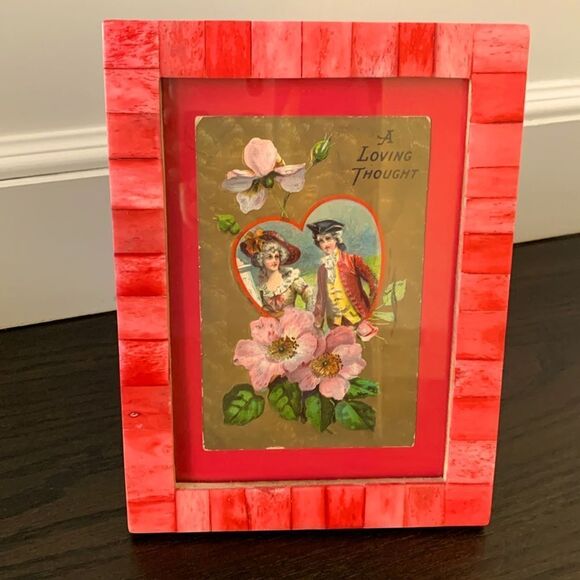 Vintage Victorian Valentines Day Love Postcard in Red Handmade 4x6” Photo Frame - Picture 1 of 6